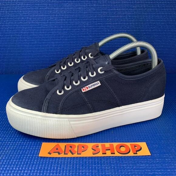 🔴 SUPERGA 2790 PLATFORM Women`s Size 9.5 Navy Blue White Walking Shoes S0001L0 - Picture 1 of 9